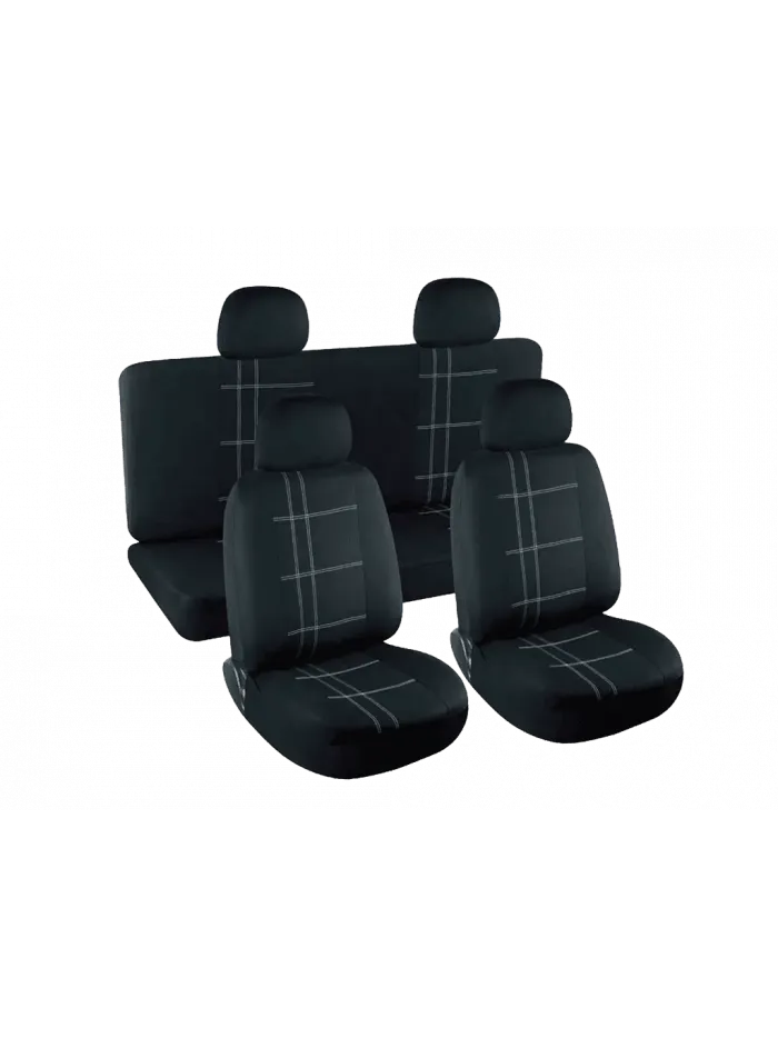 SET DE FUNDA DE ASIENTOS - NEGRO LINEAS GRIS - 9 PIEZAS