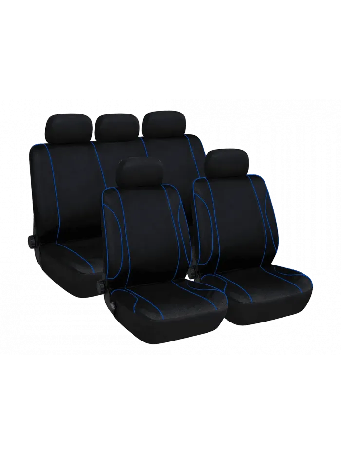 SET DE FUNDA DE ASIENTOS - NEGRO LINEAS AZUL - 9 PIEZAS