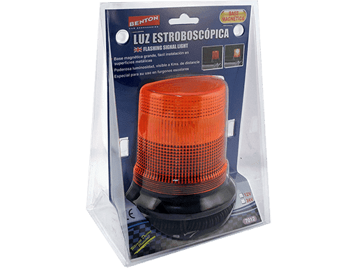 BALIZA ESTROBOSCOPICA CON TUBO DE GAS XENON CON BASE IMANTADA Y PERNOS 12V 5W - MEDIDAS MICA 85mm x Ø 90mm - NARANJA