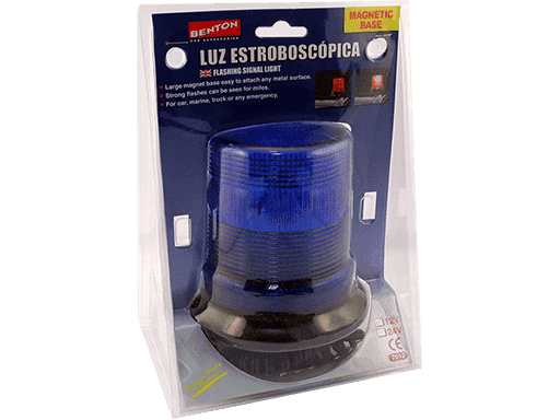 BALIZA ESTROBOSCOPICA CON TUBO DE GAS XENON CON BASE IMANTADA Y PERNOS 12V 5W - MEDIDAS MICA 85mm x Ø 90mm - AZUL