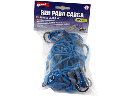 RED ELASTICA PARA ASEGURAR CARGA CON GANCHOS DE ACERO RECUBIERTOS EN PLASTICOS - 15´´ x 15´´